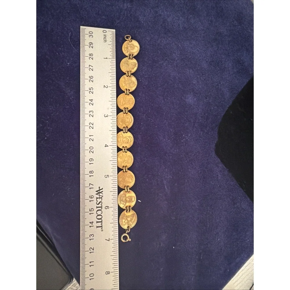 Vintage Dutch Folk Attire Coin Link  Bracelet Gold Tone Copper Friesland 7